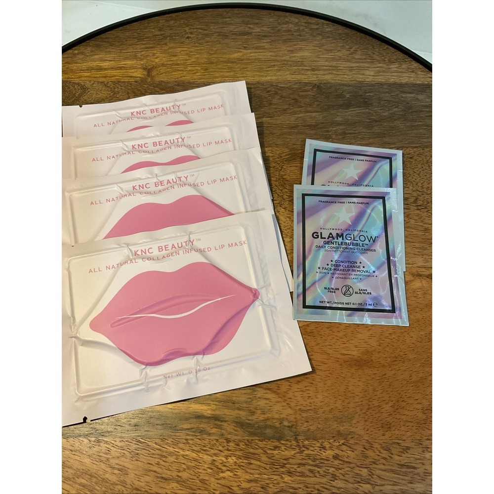 Lot 4 KNC BEAUTY Kiss My Lips Collagen Infused Lip Mask & 2 GlamGlow Cleanser